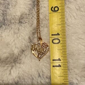 Gold Heart "Mom" Pendant Necklace with Crystal accents
